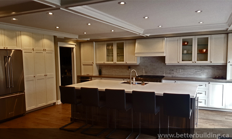 Custom Kitchen with Large Wormy Maple Rustic Island